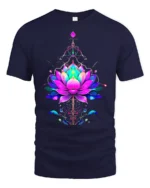 Vibrant Lotus Flower Yoga Zen Spiritual Floral Mandala Tee for Peaceful Souls - navy t-shirt on white background