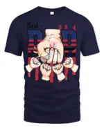 Father’s Day T-Shirt Best Dad Ever Fist Bump Tee with American Flag Design - navy t-shirt on white background
