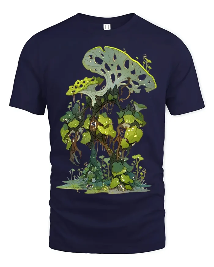Enchanted Jungle T-Shirt Fantasy Plant Graphic Tee for Nature Lovers - navy t-shirt on white background