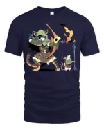 Fantasy Archer Cat and Warrior Mouse RPG Gamer Animal Tee - navy t-shirt on white background