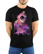 Mystic Monster Glow T-Shirt Funny Cute Scary Creature Tee for Halloween and Xmas - model wearing black shirt, hands behind back