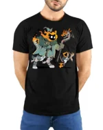 Flame Wizard T-Shirt Funny Fantasy Mage Graphic Tee for Gamers and Nerds - model wearing black shirt, hands behind back