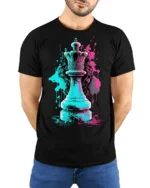 Queen Chess Piece T-Shirt Street Style Graphic Tee for Strategy Game Lovers - model wearing black shirt, hands behind back