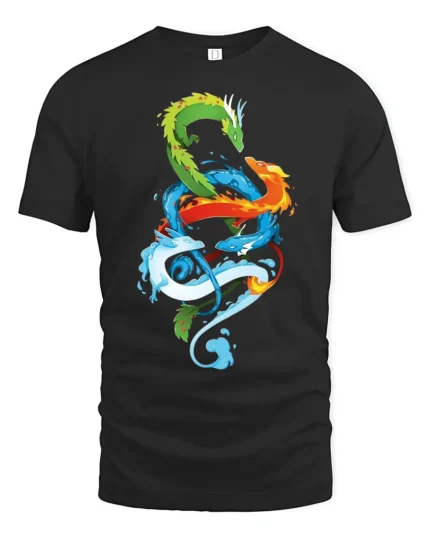 Chromatic Dragon Alliance Vibrant Elemental Dragons T-Shirt for Fantasy Fans - black t-shirt on white background