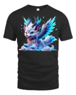 Frost Winged Wolf Tee Cute Icy Creature T-Shirt for Fantasy Lovers - black t-shirt on white background