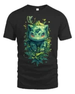 Nature Bulbasaur T-Shirt Cute Pokemon Creature Graphic Tee for US Fans - black t-shirt on white background