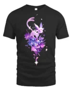 Starry Sylveon Tee Cute Fairy Type Pokemon with Flowers T-Shirt for Trainers - black t-shirt on white background