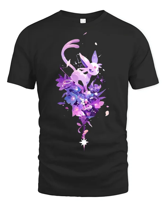 Starry Sylveon Tee Cute Fairy Type Pokemon with Flowers T-Shirt for Trainers - black t-shirt on white background
