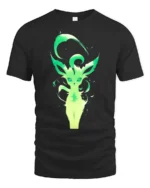 Green Aura Leafeon Tee Glowing Grass Type Pokemon T-Shirt for Trainers - black t-shirt on white background