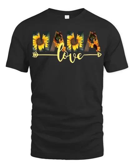 MAMA Love T-Shirt with Sunflower Print Soft Cotton Graphic Tee for Moms - black t-shirt on white background