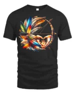 Tribal Bow and Feather T-Shirt Native-Inspired Art Tee with Hand Symbol - black t-shirt on white background