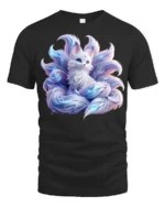 Mystic Nine-Tailed Fox T-Shirt Fantasy Spirit Animal Tee for Fox Lovers - black t-shirt on white background