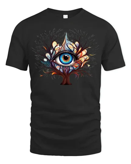 Third Eye Tree T-Shirt Psychedelic Visionary Art Tee for Spiritual Seekers - black t-shirt on white background