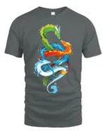 Chromatic Dragon Alliance Vibrant Elemental Dragons T-Shirt for Fantasy Fans - gray t-shirt on white background