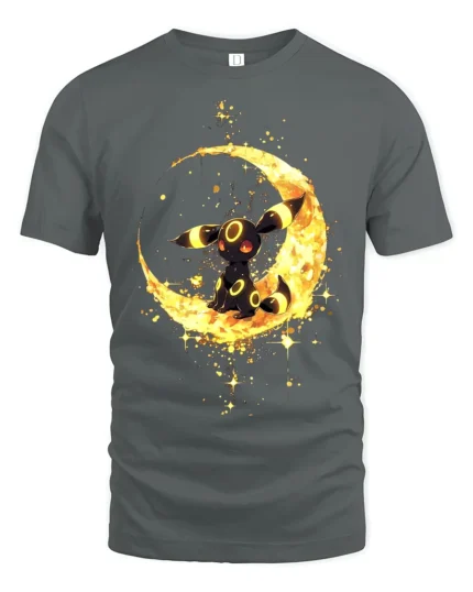 Umbreon Moon Gaze Tee Cute Pokemon Night T-Shirt for Eevee Fans - gray t-shirt on white background