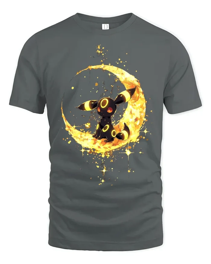 Umbreon Moon Gaze Tee Cute Pokemon Night T-Shirt for Eevee Fans - gray t-shirt on white background