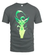 Green Aura Leafeon Tee Glowing Grass Type Pokemon T-Shirt for Trainers - gray t-shirt on white background