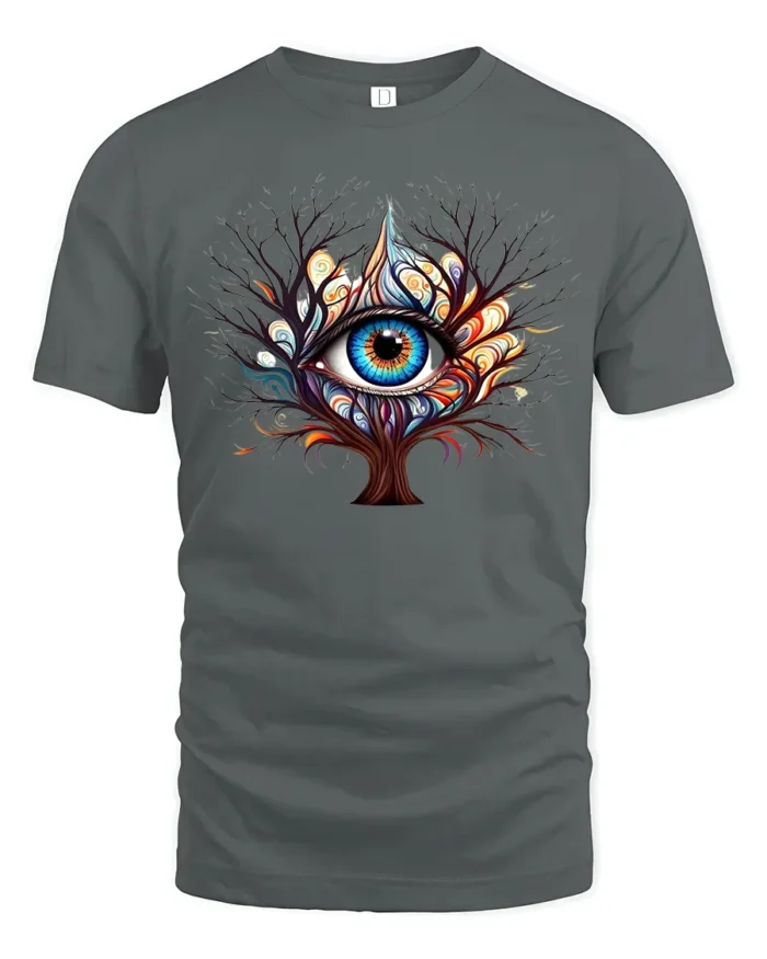 Third Eye Tree T-Shirt Psychedelic Visionary Art Tee for Spiritual Seekers - gray t-shirt on white background