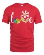 Rainbow Flower Love T-Shirt Soft Cotton Inspirational Graphic Tee - red t-shirt on white background