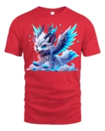 Frost Winged Wolf Tee Cute Icy Creature T-Shirt for Fantasy Lovers - red t-shirt on white background