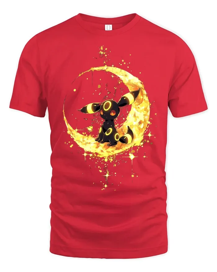 Umbreon Moon Gaze Tee Cute Pokemon Night T-Shirt for Eevee Fans - red t-shirt on white background