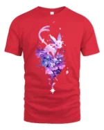 Starry Sylveon Tee Cute Fairy Type Pokemon with Flowers T-Shirt for Trainers - red t-shirt on white background