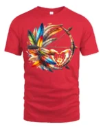 Tribal Bow and Feather T-Shirt Native-Inspired Art Tee with Hand Symbol - red t-shirt on white background