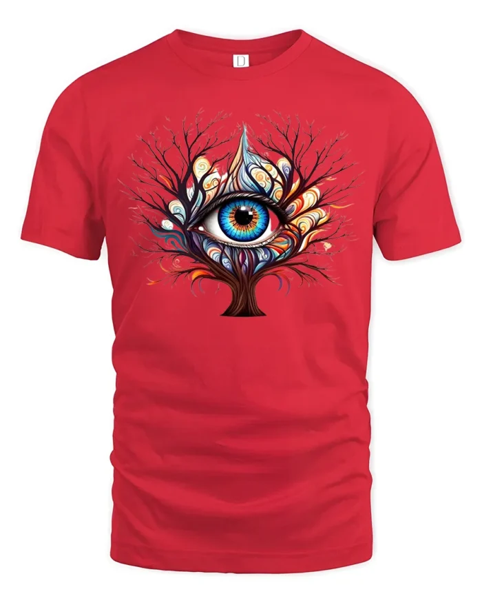 Third Eye Tree T-Shirt Psychedelic Visionary Art Tee for Spiritual Seekers - red t-shirt on white background