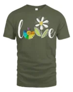 Rainbow Flower Love T-Shirt Soft Cotton Inspirational Graphic Tee - military green t-shirt on white background