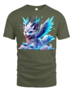 Frost Winged Wolf Tee Cute Icy Creature T-Shirt for Fantasy Lovers - military green t-shirt on white background