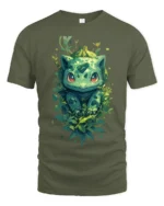 Nature Bulbasaur T-Shirt Cute Pokemon Creature Graphic Tee for US Fans - military green t-shirt on white background