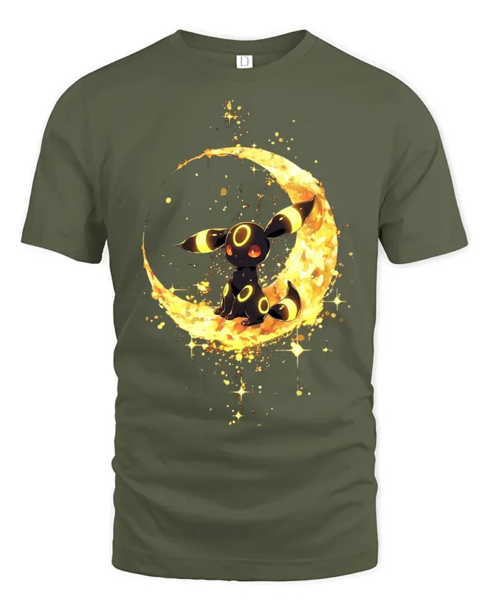 Umbreon Moon Gaze Tee Cute Pokemon Night T-Shirt for Eevee Fans - military green t-shirt on white background