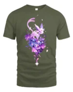 Starry Sylveon Tee Cute Fairy Type Pokemon with Flowers T-Shirt for Trainers - military green t-shirt on white background