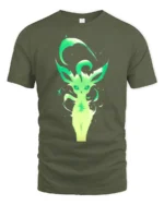 Green Aura Leafeon Tee Glowing Grass Type Pokemon T-Shirt for Trainers - military green t-shirt on white background