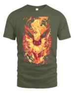 Fiery Flareon T-Shirt Intense Fire Pokemon Graphic Tee for US Fans - military green t-shirt on white background