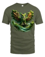 Mystic Forest Owl T-Shirt Fantasy Nature Graphic Tee with Earthy Vibes - military green t-shirt on white background