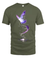 Mystical Purple Butterfly T-Shirt Fantasy Glow Design on Soft Cotton Tee - military green t-shirt on white background