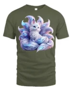 Mystic Nine-Tailed Fox T-Shirt Fantasy Spirit Animal Tee for Fox Lovers - military green t-shirt on white background