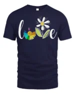 Rainbow Flower Love T-Shirt Soft Cotton Inspirational Graphic Tee - navy t-shirt on white background