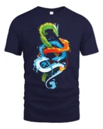 Chromatic Dragon Alliance Vibrant Elemental Dragons T-Shirt for Fantasy Fans - navy t-shirt on white background