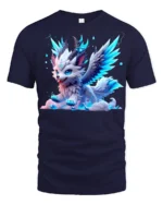 Frost Winged Wolf Tee Cute Icy Creature T-Shirt for Fantasy Lovers - navy t-shirt on white background