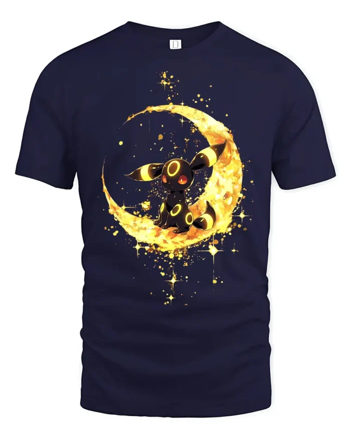 Umbreon Moon Gaze Tee Cute Pokemon Night T-Shirt for Eevee Fans - navy t-shirt on white background