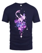 Starry Sylveon Tee Cute Fairy Type Pokemon with Flowers T-Shirt for Trainers - navy t-shirt on white background