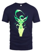 Green Aura Leafeon Tee Glowing Grass Type Pokemon T-Shirt for Trainers - navy t-shirt on white background
