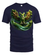 Mystic Forest Owl T-Shirt Fantasy Nature Graphic Tee with Earthy Vibes - navy t-shirt on white background