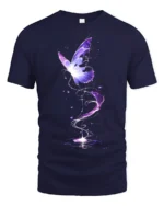 Mystical Purple Butterfly T-Shirt Fantasy Glow Design on Soft Cotton Tee - navy t-shirt on white background