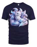 Mystic Nine-Tailed Fox T-Shirt Fantasy Spirit Animal Tee for Fox Lovers - navy t-shirt on white background