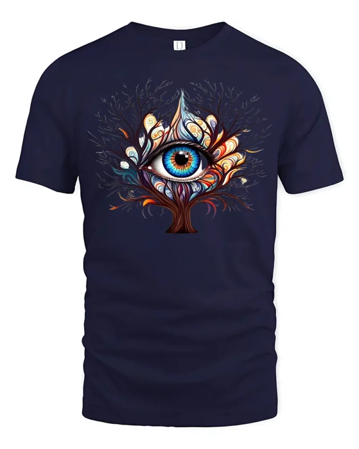 Third Eye Tree T-Shirt Psychedelic Visionary Art Tee for Spiritual Seekers - navy t-shirt on white background