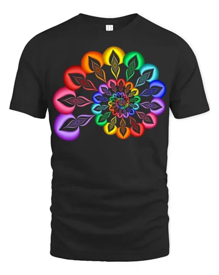 Rainbow Mandala T-Shirt Vibrant Geometric Art Tee - black t-shirt on white background