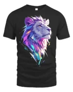 Geometric Lion T-Shirt Bold Graphic Jungle King Tee - black t-shirt on white background